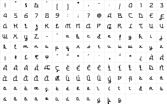 MontereyPopsicle Regular  glyph index