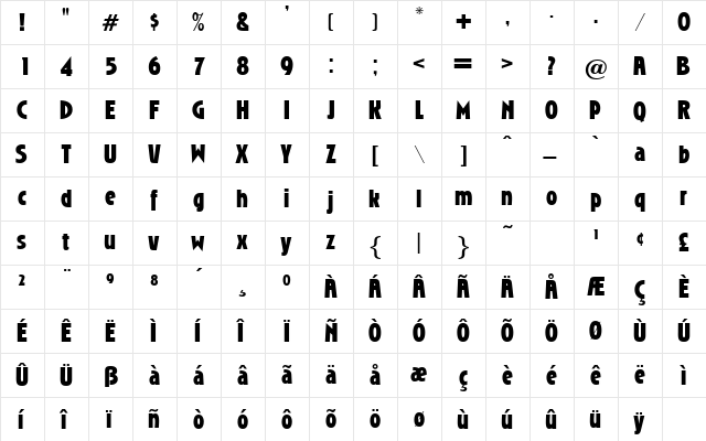 Chapell Regular  glyph index