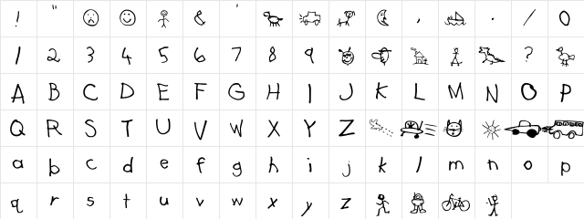 KidScript Regular  glyph index