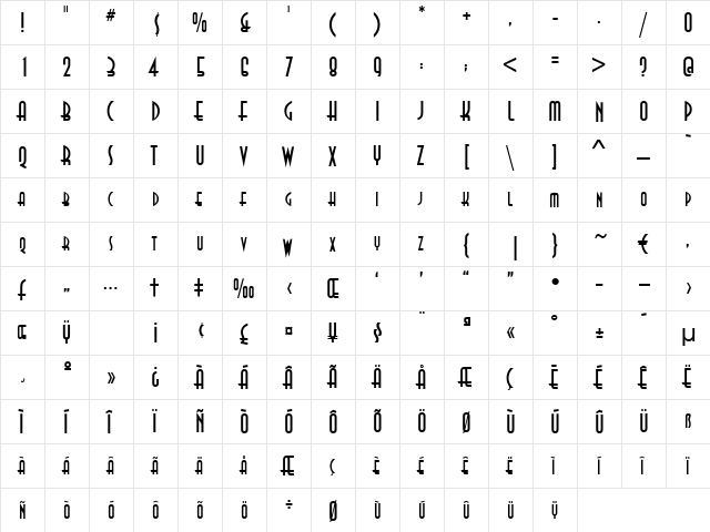 Fidelio Regular  glyph index