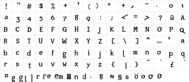 TempMono Medium  glyph index