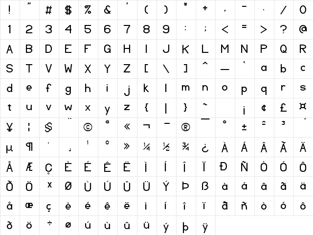 TL Sans Serif Regular  glyph index