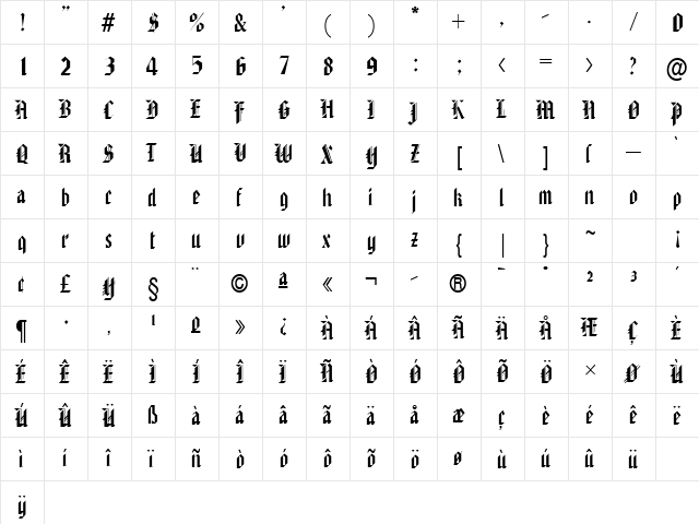 AmericanText DB Regular  glyph index