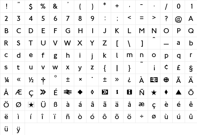 NJLight Regular  glyph index