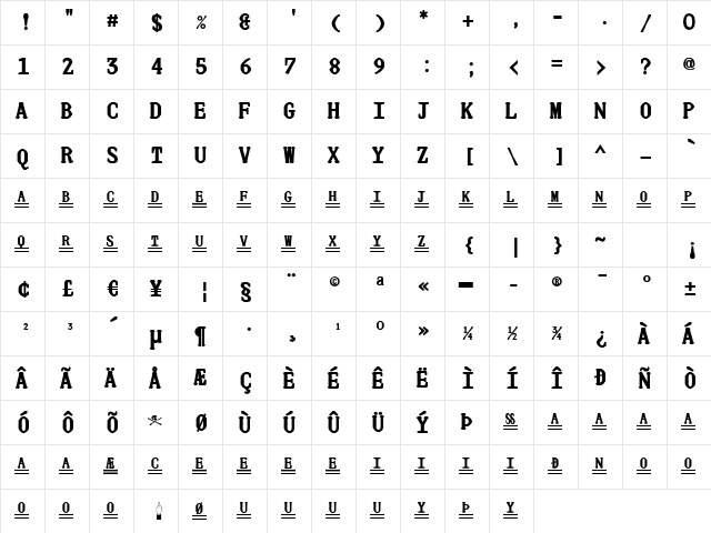 JUstice Mono Title  glyph index