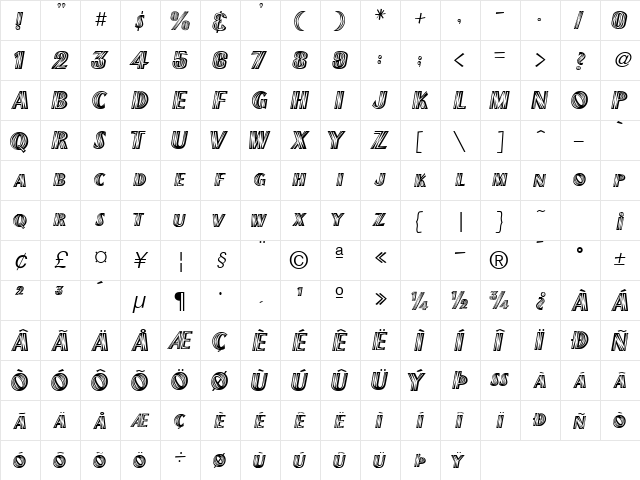 GE Nervous Twitch Regular  glyph index