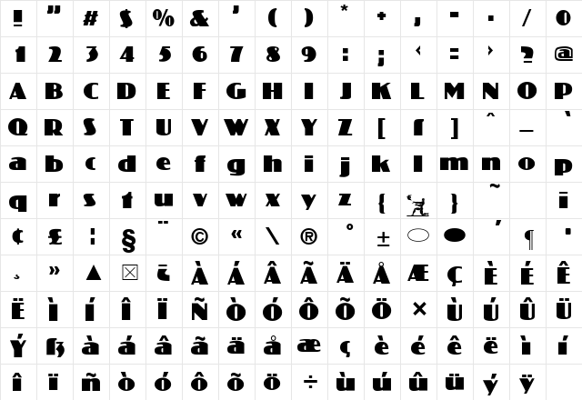Koloss Regular  glyph index