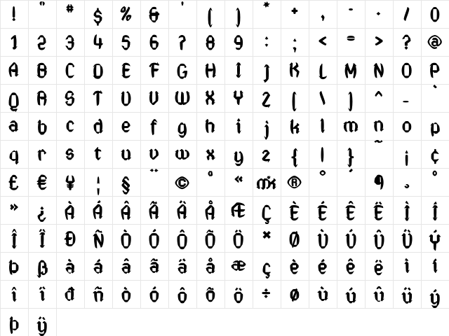 OperaSemper Regular  glyph index