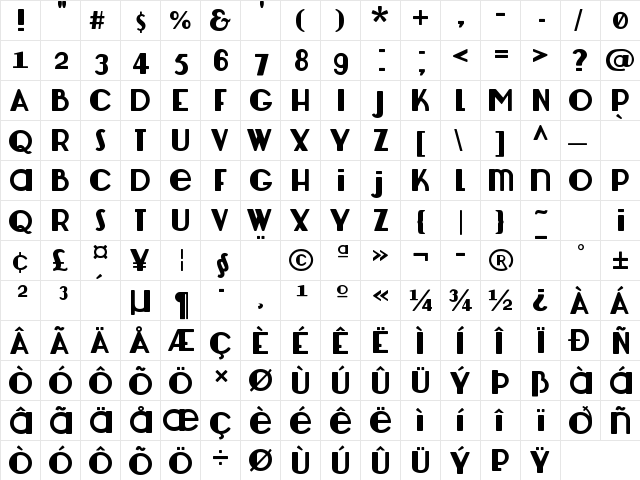 Lemondrop Regular  glyph index