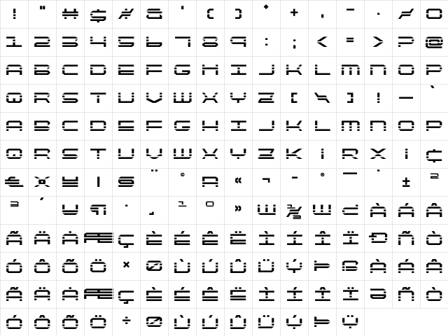 QuickQuick Bold Bold  glyph index