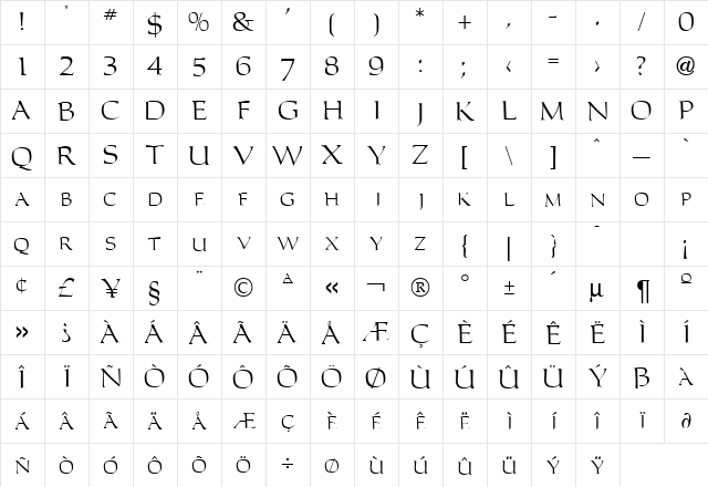 Caroller Regular  glyph index