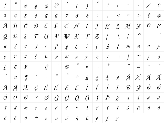 FontesqueText-Italic Regular  glyph index
