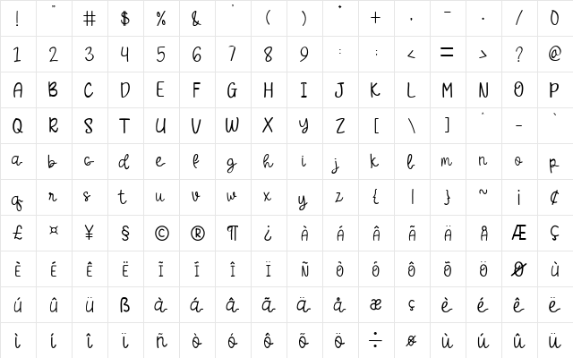 Yagami Light Regular  glyph index