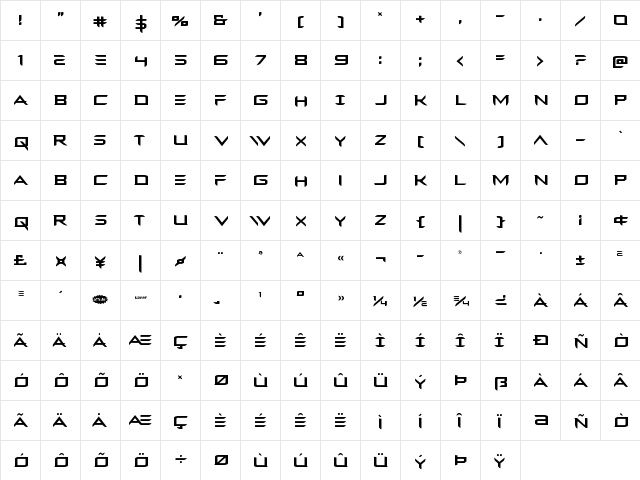 Ferret Face Regular  glyph index