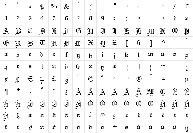 LightText Regular  glyph index