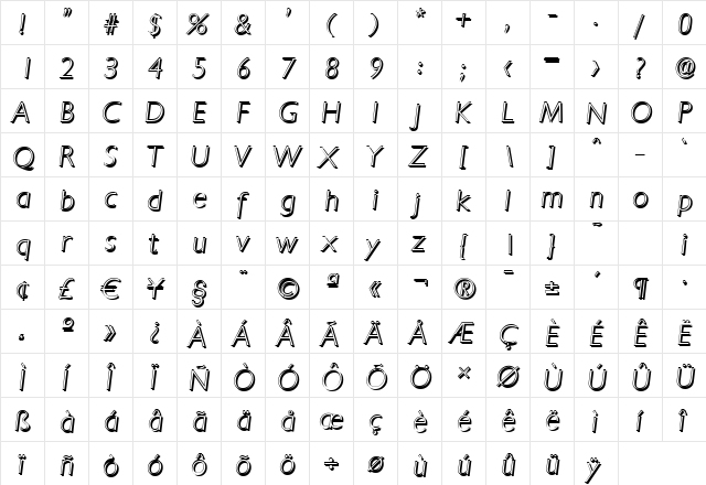 DavidBeckerShadow-Xlight Italic  glyph index