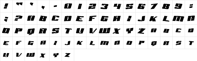 Aftershock Debris Italic  glyph index