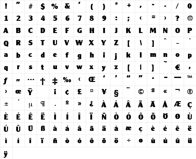 Cleargothic-ExtraBold Regular  glyph index