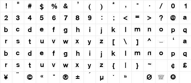 N Regular  glyph index