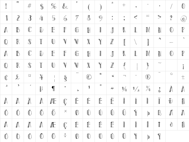 Sketch Toronto Regular  glyph index