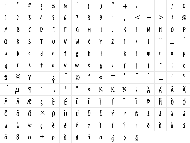 Noovo ITC Bold  glyph index