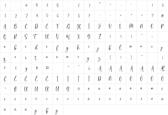 Flowerbloom Regular  glyph index