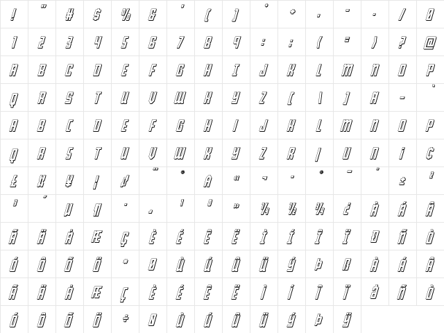 Young Patriot 3D Italic Italic  glyph index
