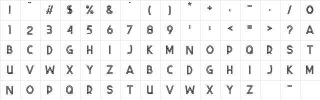 Wander Brave Regular  glyph index