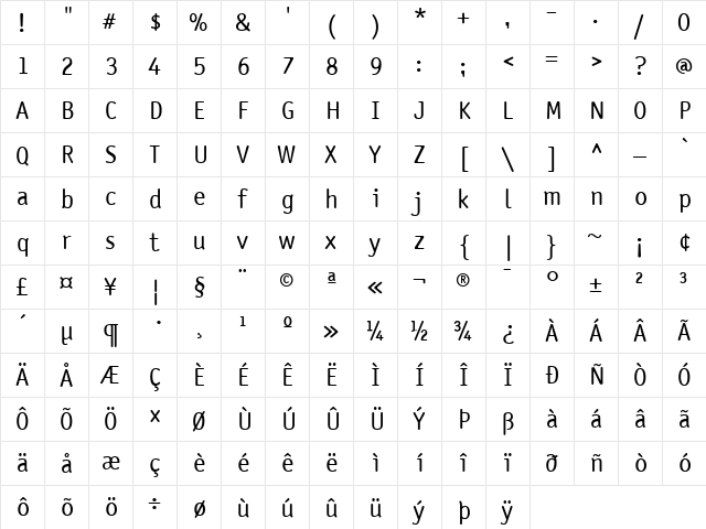 SaturdaySansICG Medium  glyph index