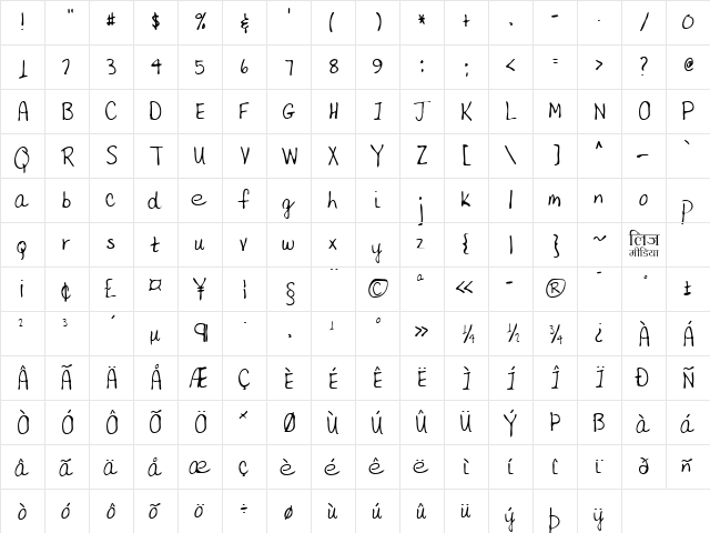 LEHN154 Regular  glyph index