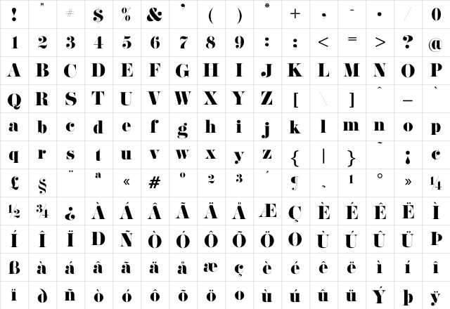 Pistilli Regular  glyph index