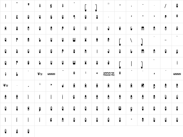 Wunderland Regular  glyph index