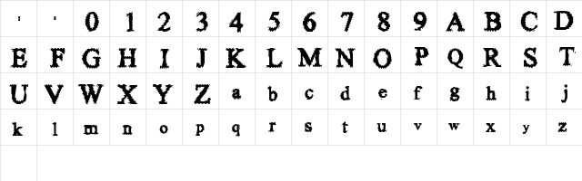 FuzzySock Regular  glyph index