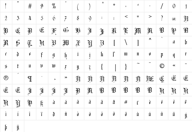 CAT Altgotisch Regular  glyph index