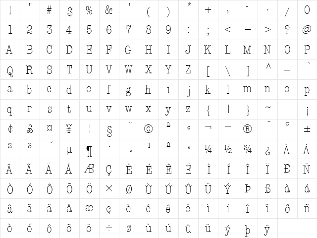 KeyboardLightCondSSK Regular  glyph index