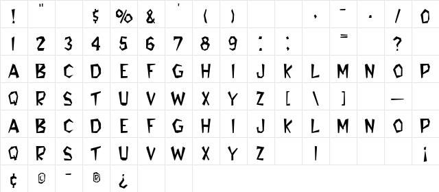 FlintStone Regular  glyph index