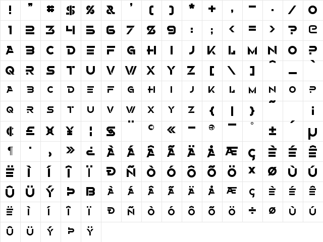 Alternity Regular  glyph index