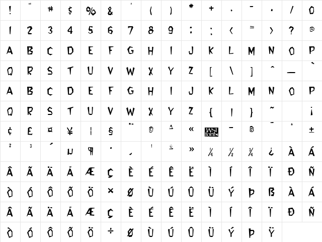 Bedrock Regular  glyph index