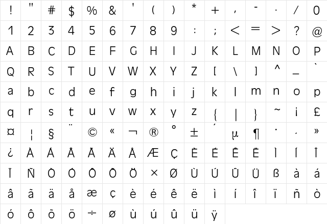 Antique Olive BQ Regular  glyph index