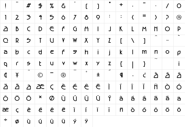 EncounterRegular Regular  glyph index