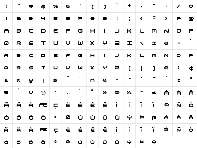 Omni Boy Extra-Condensed Extra-Condensed  glyph index