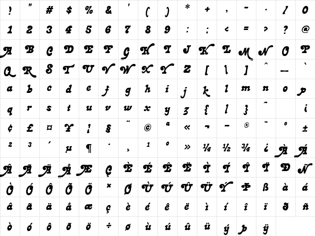 Higgins Regular  glyph index