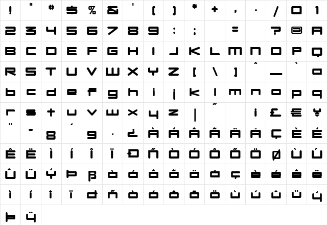 DBXLNightfever UltraWide  glyph index