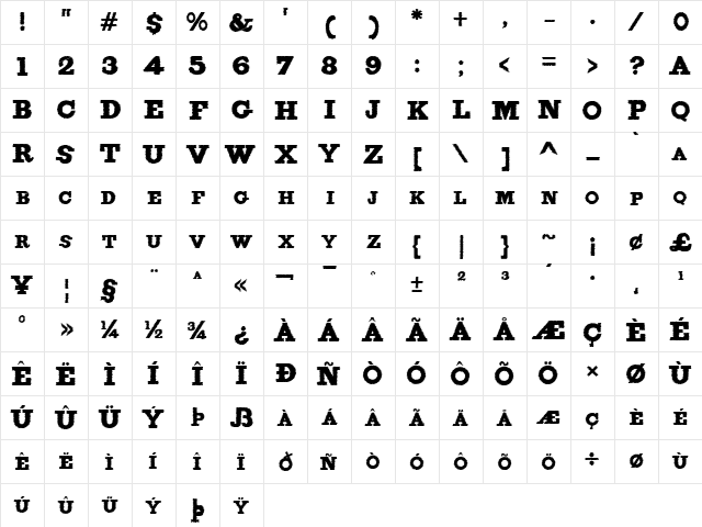 FigginsBrute Trash Regular  glyph index