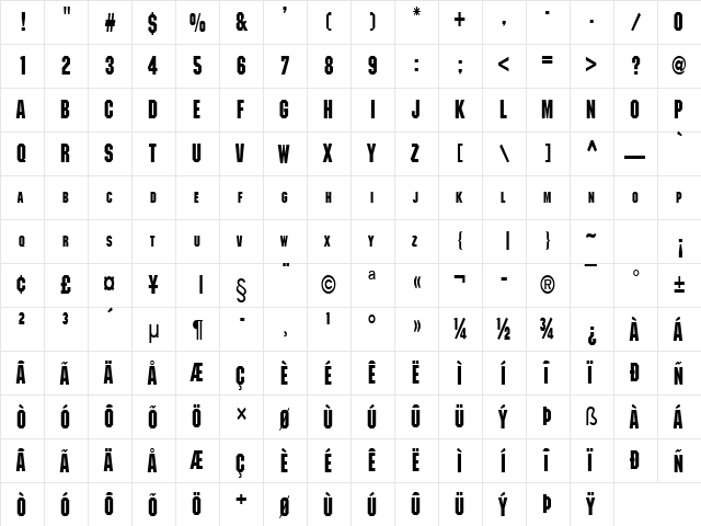 Block-Condensed Bold  glyph index