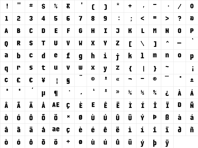 Audimat Mono Bold  glyph index