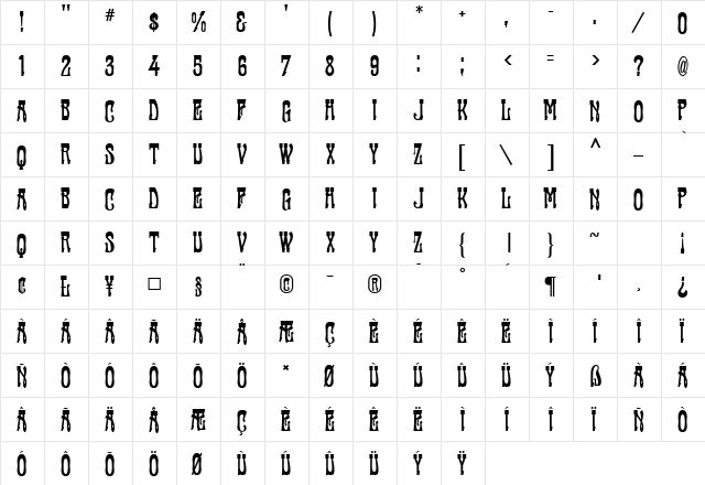 Fanfare MF Fancy  glyph index