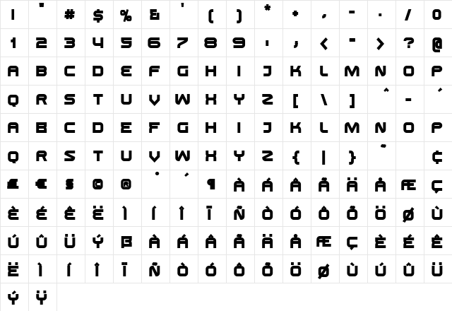 SwiszBlack Regular  glyph index