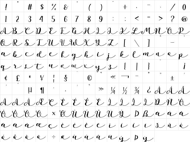 Namira Regular  glyph index