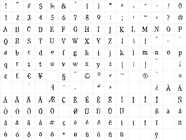 DanielBeckerRandom-Light Regular  glyph index